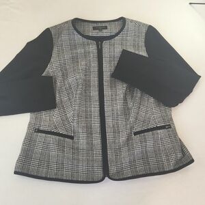 Talbot's Glen Plaid Jacket With Ponte Knit Sleeves. Black Gray. Size 16W